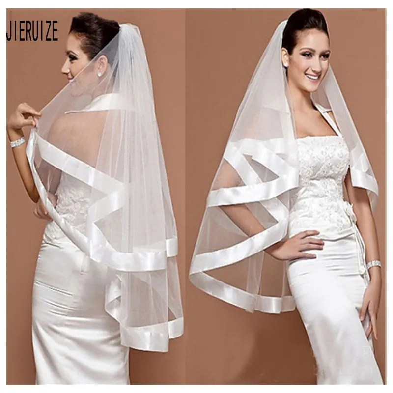 JIERUIZE простые тюлевые Свадебные вуали Двухслойное кружево для свадебной короткие