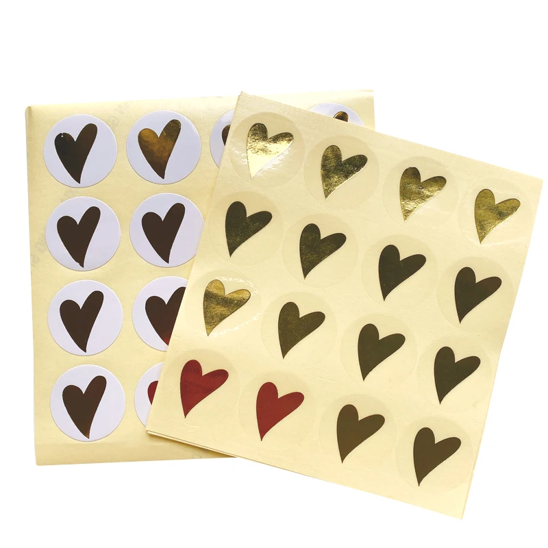 160pcs Golden Heart seal Stickers Round Baking Package Sticker Handmade Products DIY White Decoration Sticker