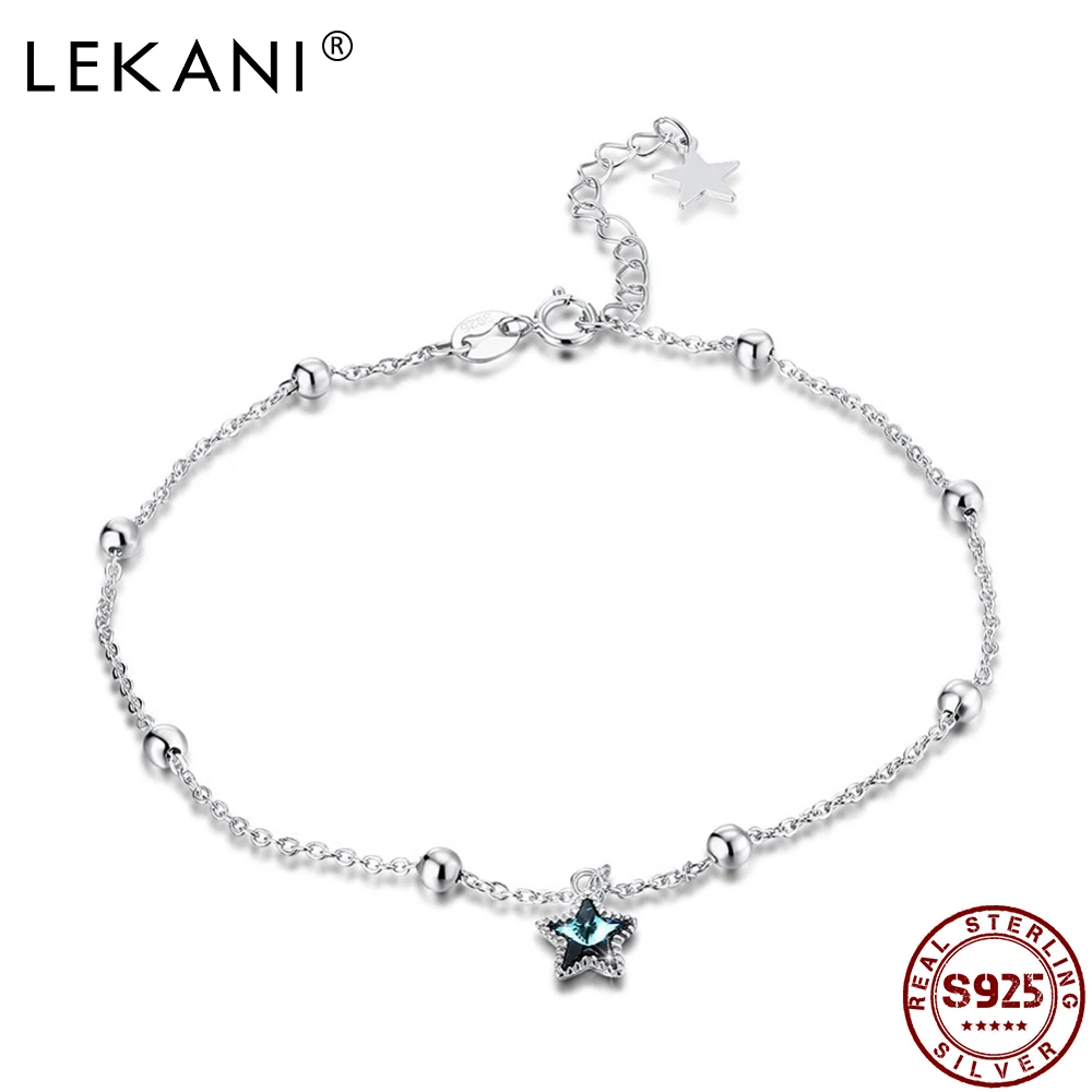 LEKANI Real Silver 925 Blue Star Starry Anklets LEKANI Crystal from Swarovski Anklets for Sexy Women Beach Foot Jewelry Gift NEW LEKANI Real Silver 925 Blue Star Starry Anklets LEKANI Crystal from Swarovski Anklets for Sexy Women Beach Foot Jewelry Gift NEW