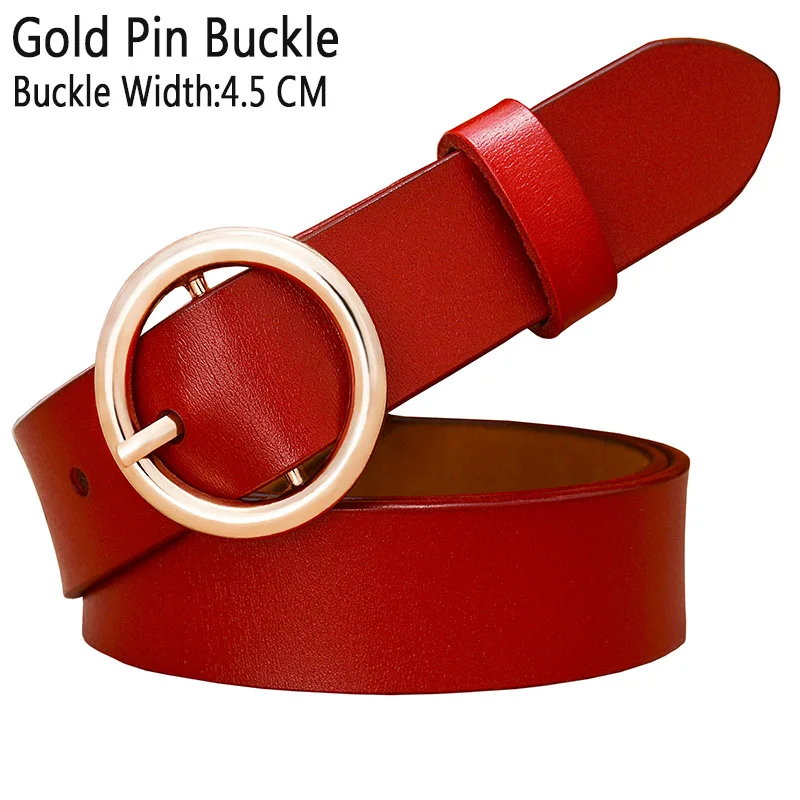Red Gold buckle Модный ремень с круглым кольцом и пряжкой, женские ремни из натуральной кожи для женщин, качественный ремень из коровьей кожи, женский пояс для джинсов, ширина 2,8 см - Цвет: Red Gold buckle