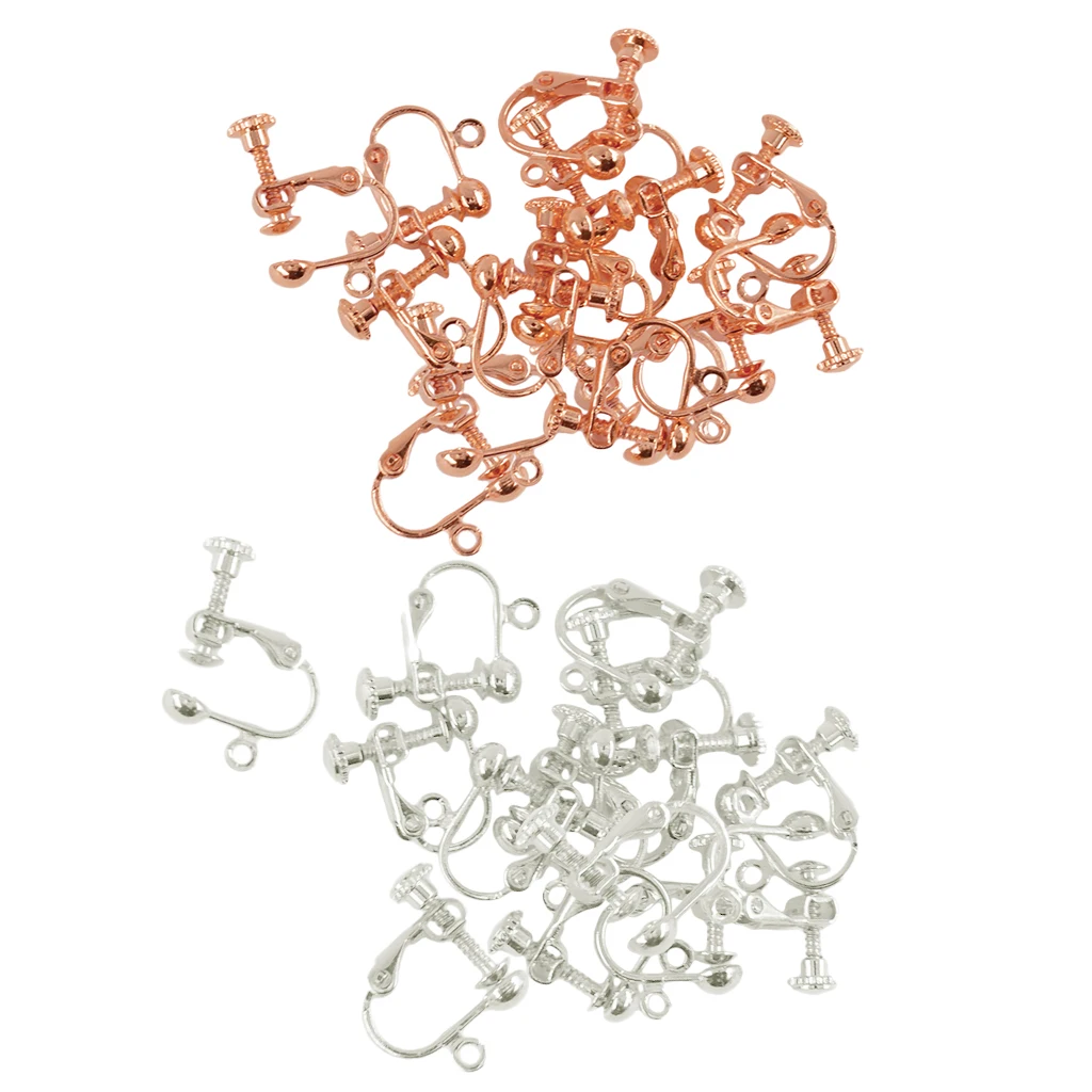 24Pcs Non-Piercing Screw Earring Clip Flat Hook DIY Craft Findings 2 Colors