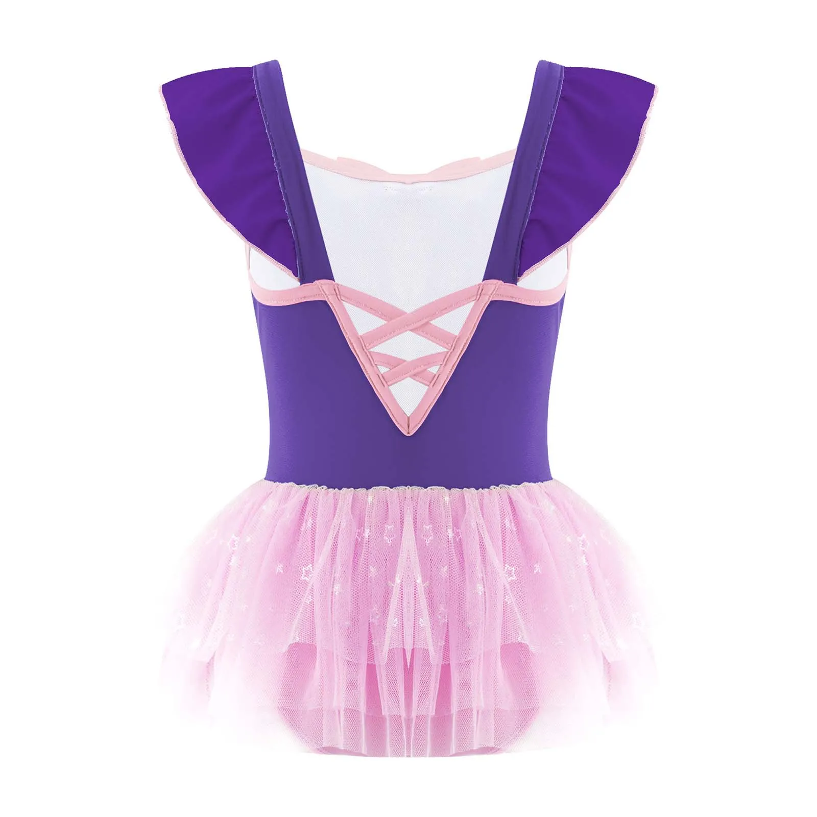 TiaoBug Summer Kids Girls One-Piece Swimwear Square Neck Sleeveless Mesh Hem Leotard Swimming Bathing Pool Beach Bodysuit