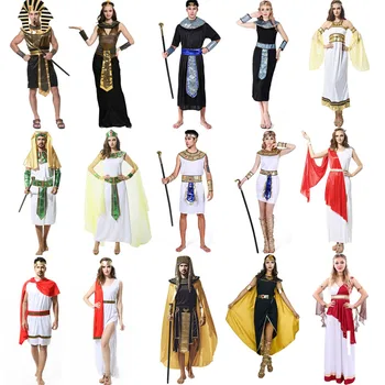 

Halloween Cosplay Masquerade Adult Costume Ancient Greek Cleopatra Pharaoh King of Men Women Dressed Up Festival Bar Decoration