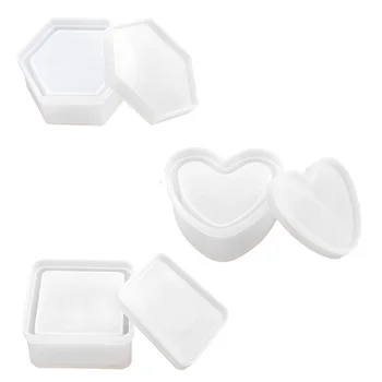 

Box Resin Molds, Jewelry Box Molds with Heart Shape Silicone Resin Mold, Hexagon Storage Box Mold and Square Epoxy Molds for Mak