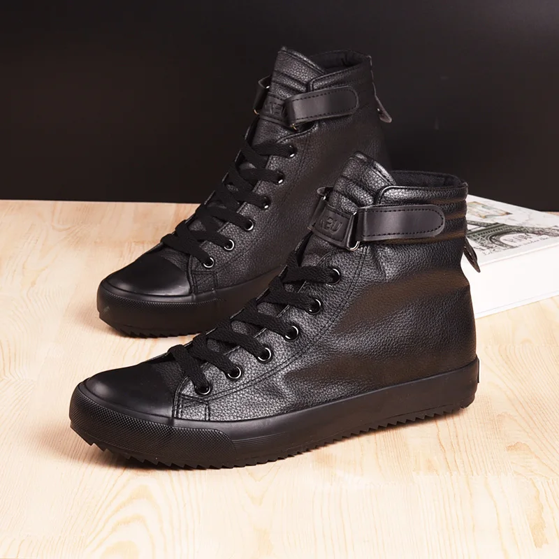 Black White High Top Sneakers Men Ankle Boots Comfort Leather Shoes Men Casual Trainers Elevator Shoes for Men Flats 3cm 8cm