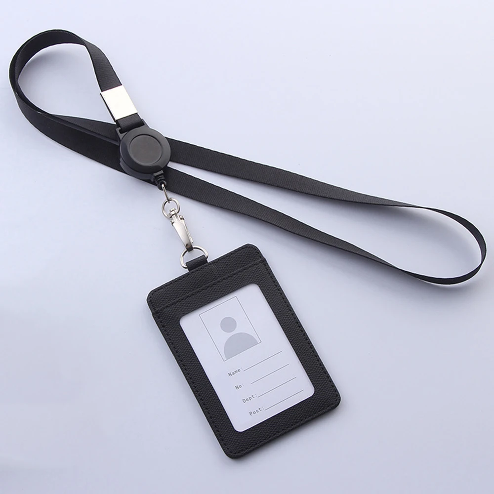 New PU Leather Business Work ID Bus Card Badge Case Holder Cover with Neck Lanyard Credit Card Holder