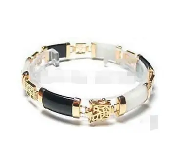 

Fashion jewelry Free Shipping Black White JADE stone Bracelet