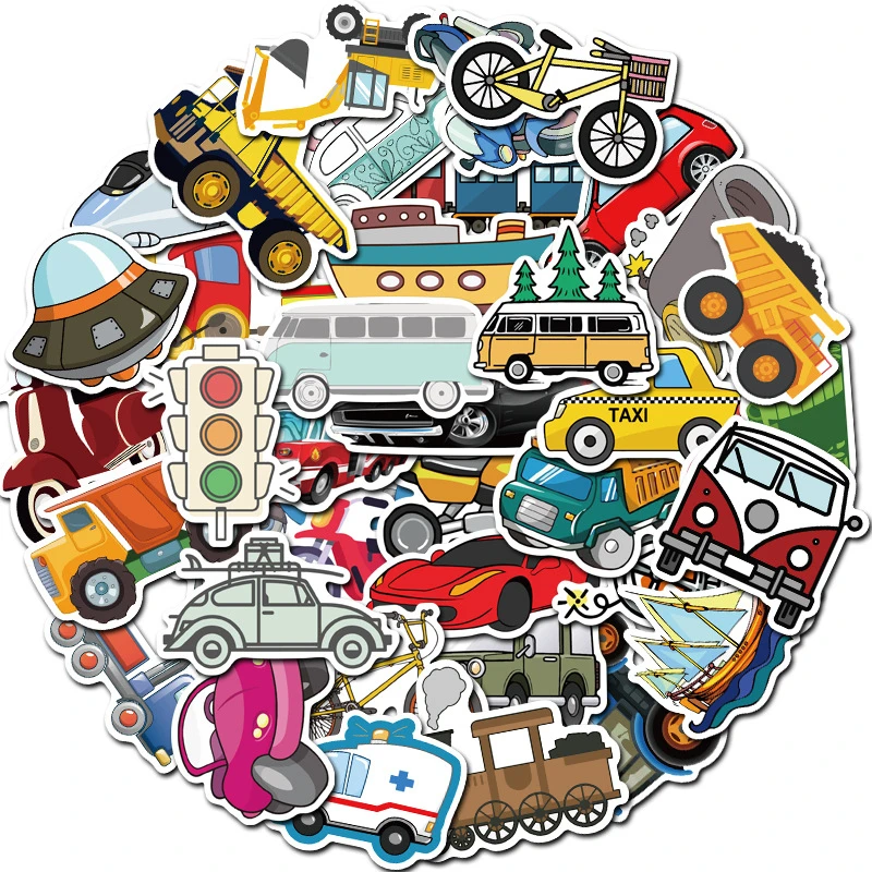 Pegatinas de transporte de dibujos animados para niños, etiqueta de tren de excavadora de vela para casco, PS4, guitarra, portátil, 40 Uds.