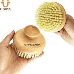 MOQ 50 PCS OEM Customized LOGO Nylon Bristle Shower Brush Wooden Handle Animal Free Wet Dry Body Brushes Men Women