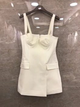 

2020 Early Autumn New Women's Solid Color Decorative Back Zip Strapless Bra off-Shoulder Dress 821