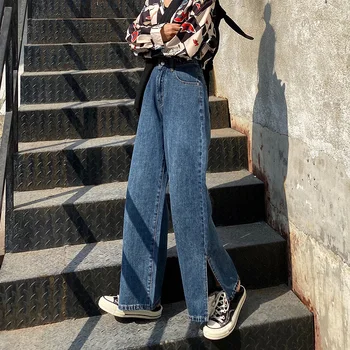 

Womens Loose Wide Leg Jeans Denim Casual Vintage Split Jeans Women High Waist Boyfriend Jeans Plus Size Ladies Jeans