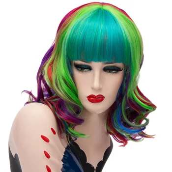 

GAKA Women Cosplay Wig Rainbow Color Synthetic Curly Short Wigs for African American Women