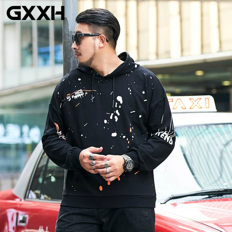 

GXXH 2019 Autumn New Sweatshirt Large Size Men's Loose Hoodie Printed Pullover Plus Size Men Streetwear Hooded Brand Clothing