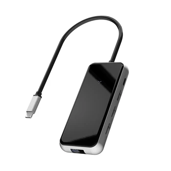 

MultiFunction USB C Hub Adapter 8 In1 Gigabit RJ45+USB3.0X3+PD+HDMI+SD/Mini Reader USB Hub for Phone Laptop