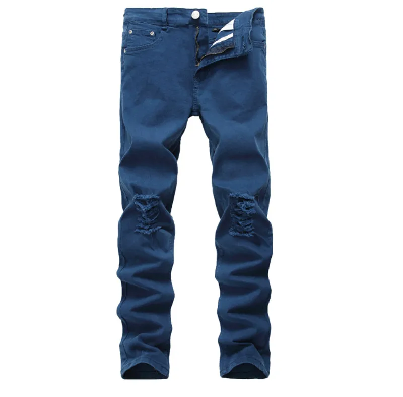 

2019 Summer Fashion Ripped New Biker Slim Jeans Motorcycle Style Elastic Men Jeans Slim Fit Washed Pants Destroyed Men Pant