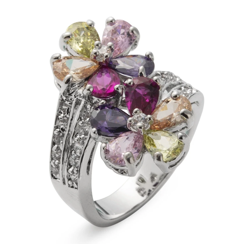 Fleure Esme Hot wedding rings for men and Noble women Peridot Pink Morganite Purple Cubic Zirconia Rhodium Plated R504 size 6-13 | Украшения