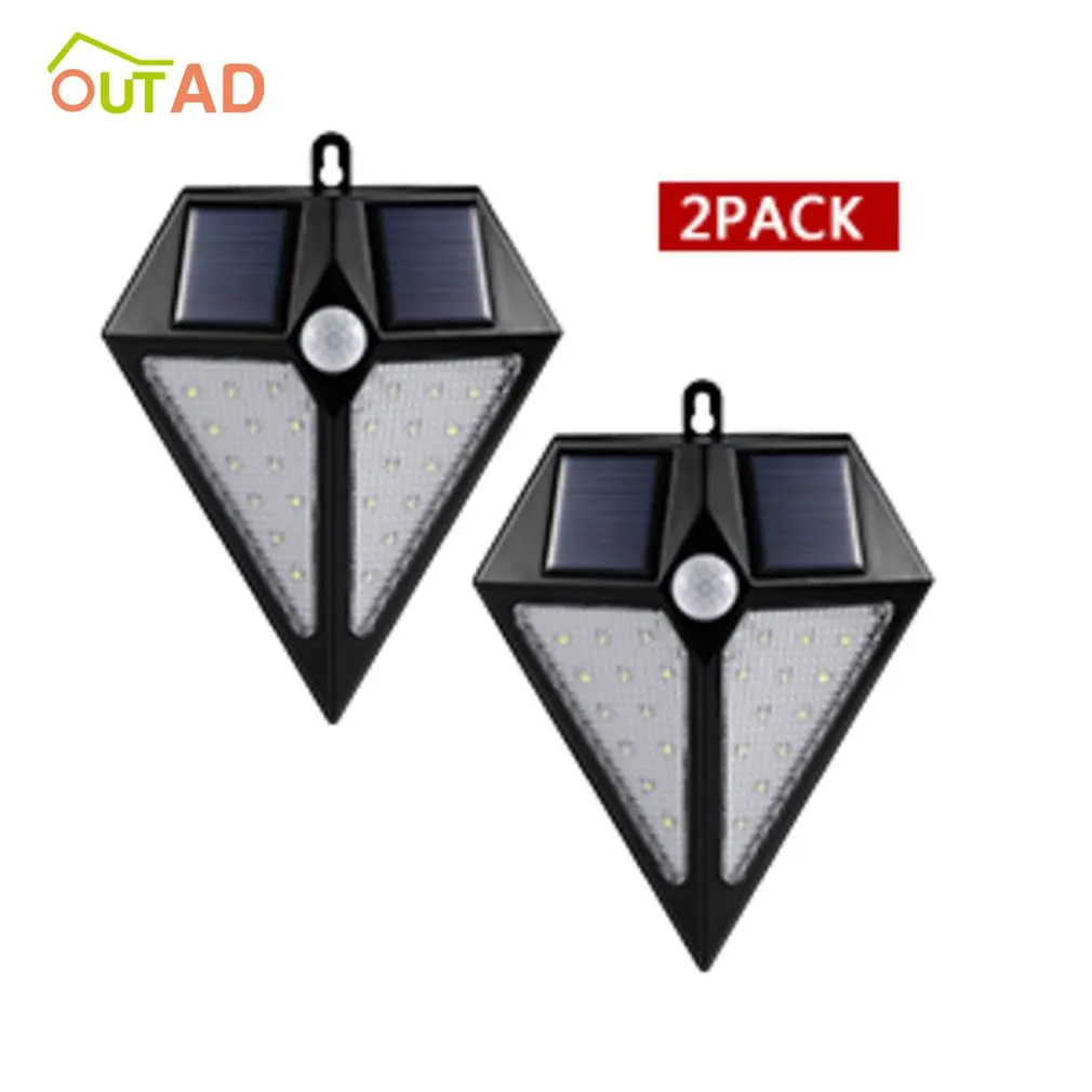 

OUTAD 2 pcs 24LED Solar Powered Energy-saving Waterproof Solar Security Triangle Wall Lamp with Motion Sensor for Outdoor