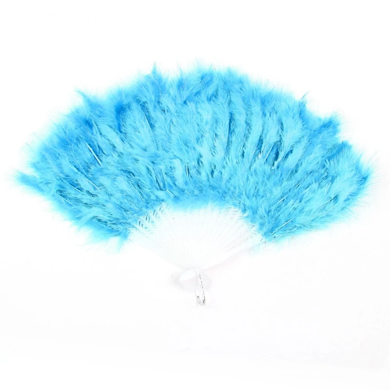 HOT-Folding Hollow Plastic Feather Dancing Hand Fan White Cyan Blue | Электроника
