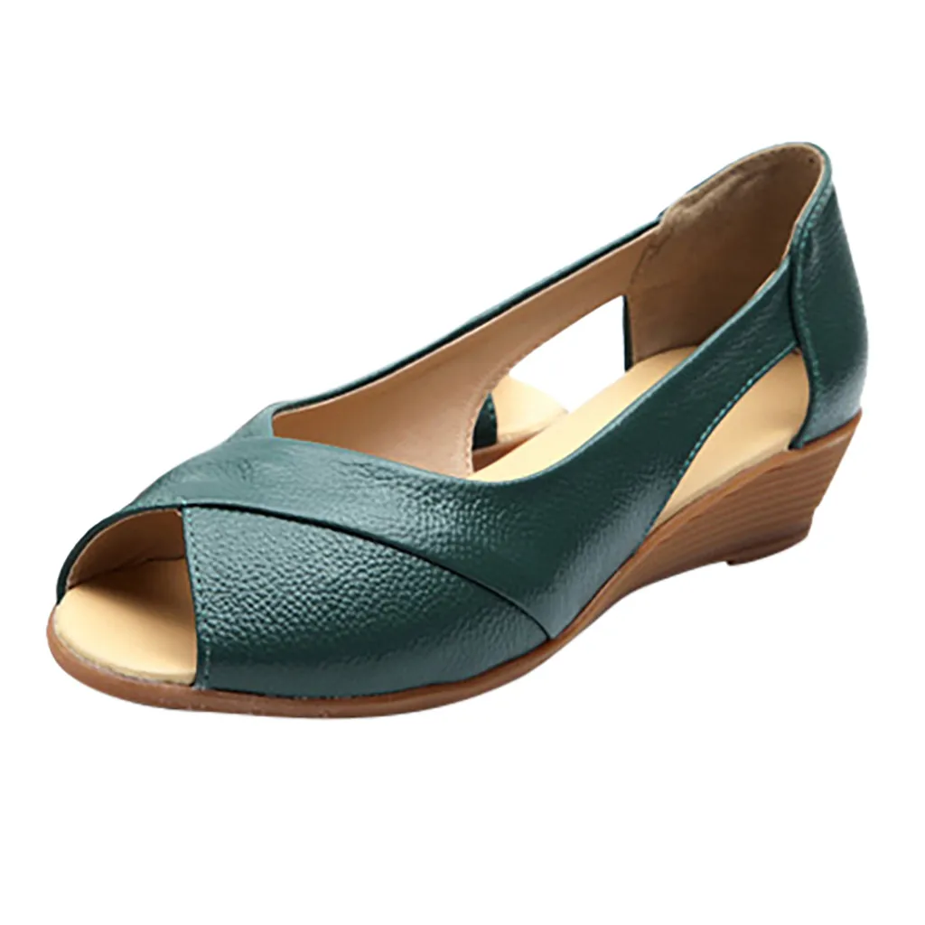 

SAGACE sandals Slip-On fish's mouth Rome Sandals Summer Pure Color Flat Soft Bottom Cross Open-Toed Sandals Women Casual Shoes 2