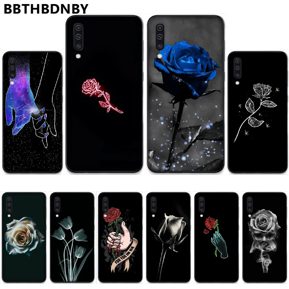 Beautiful black white Rose flower Phone Case For Samsung A20 A30 30s A40 A7 2018 J2 J7 prime J4 Plus S5 Note 9 10 | Мобильные