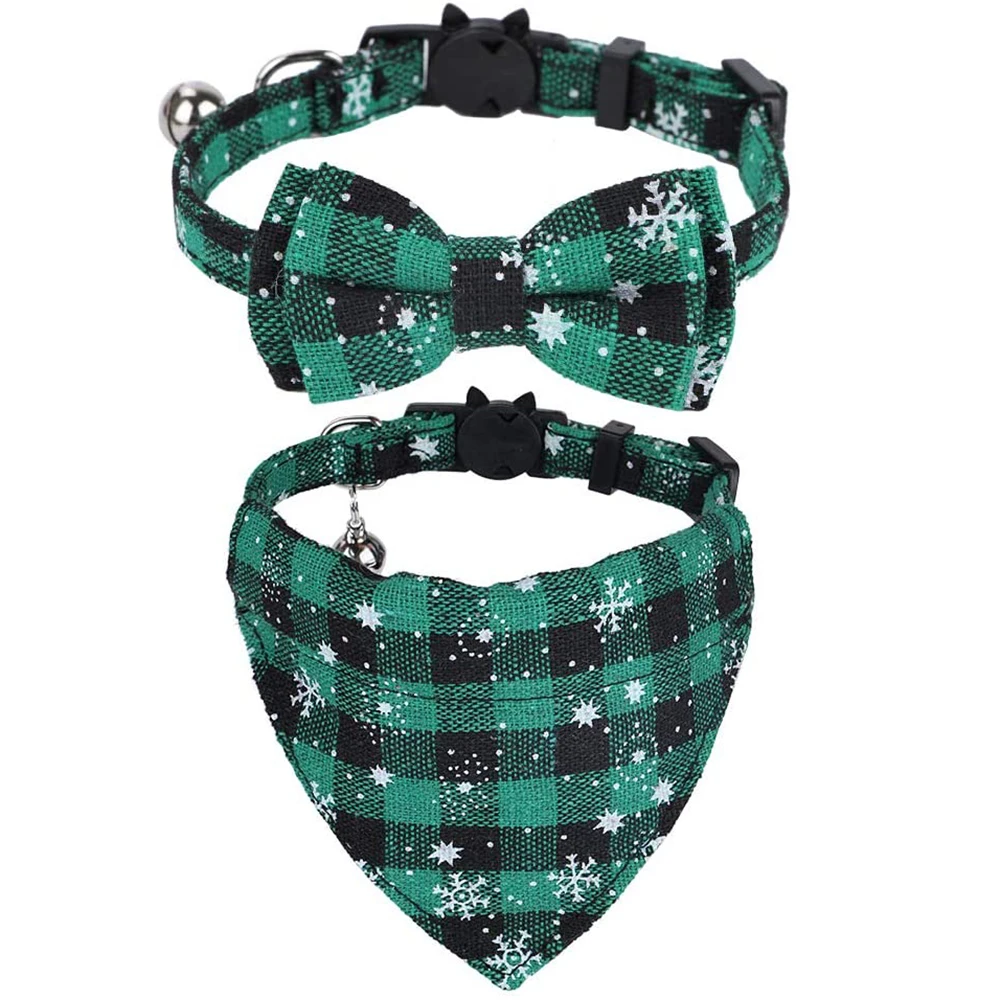 

Christmas Cat Collar Breakaway with Bell and Bowtie Classic Design Adjustable Safety Kitty Kitten Collars(7.5"-10.8")