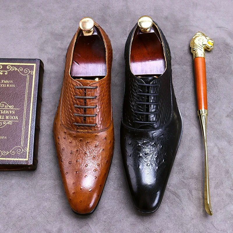 

2019 Autumn And Winter New Style Ostrich Grain Leather Shoes Men's Women's Pointed-Toe Business Formal Wear MEN'S SHOES Weaving
