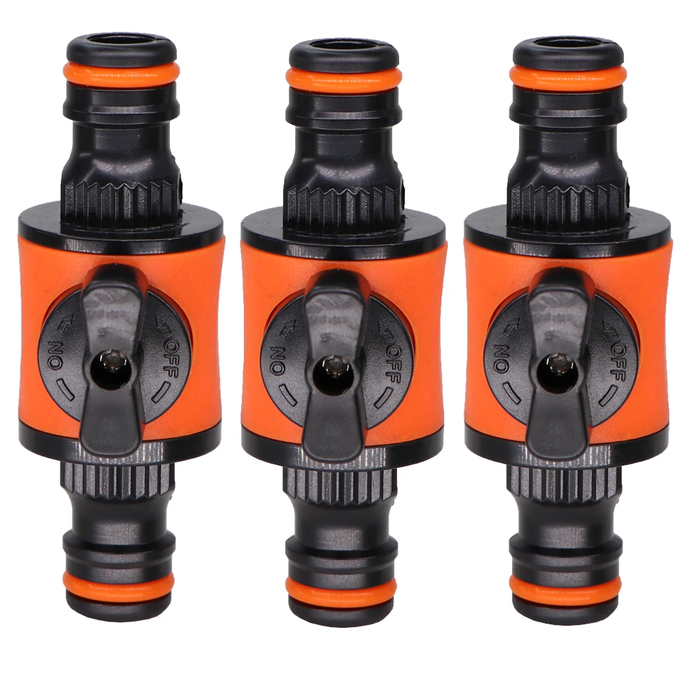 

3PCS 16MM Equal Garden Hose Connector w/ Shut Off Valve Plastic Tubing Tap Adapter Quick Joint for Watering Irrigation Car Wash