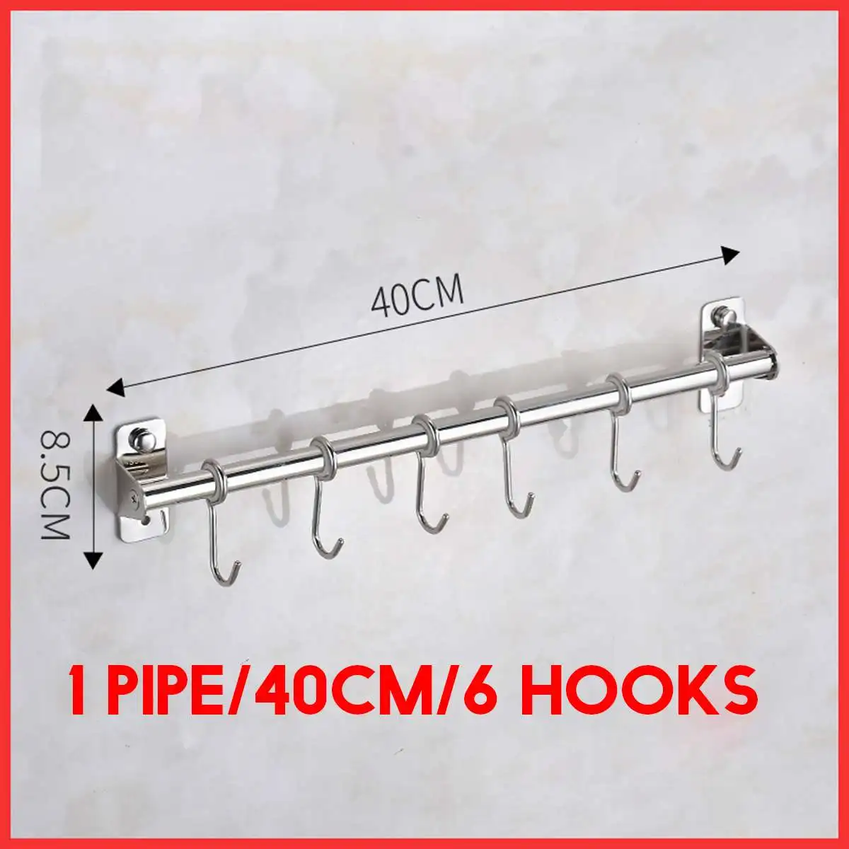 1 pipe 40cm 1/2 трубы, кухонные крючки, многофункциональная Гибкая стойка для хранения, 304 нержавеющая сталь, держатель для ножей, полка с крышкой и 10 крючками - Цвет: 1 pipe 40cm