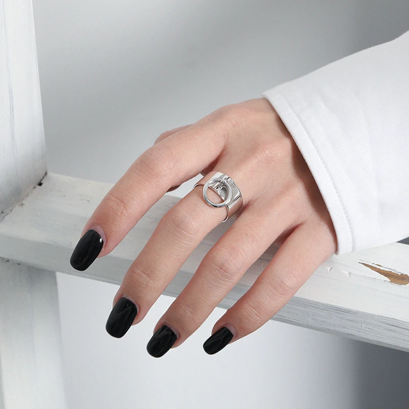 SHANICE Charm Trendy S925 Sterling Silver Rings for Women Big Smooth Face Finger Opening Ring Silver S925 Jewelry Cool Punk silver ring silver rings
