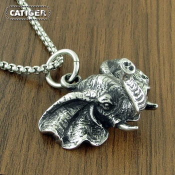 

Free Shipping Vintage 316 Stainless Steel Silver Black Elephant Head Pendant Necklace Elephants Animal Pendant