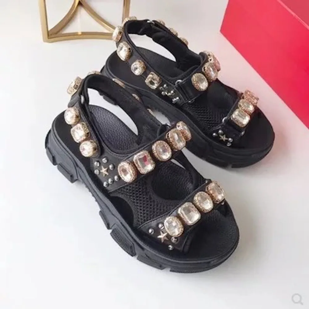 

Women's Sandals Genuine Leather New Fashion Casual Flat Shoes Hot Sell Hook & Loop Summer Holiday Beach Women's Shoes Large Size