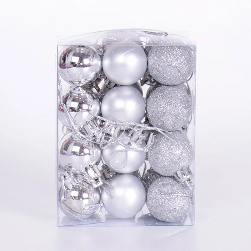 24 шт 30 мм Мини рождественские мячики елочные шары пластиковые елочные подвесные украшения для вечерние VJ-Drop - Цвет: Silver
