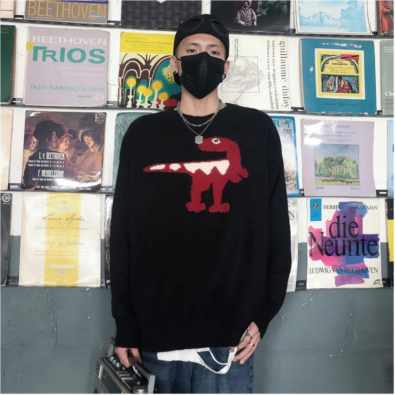 Winter Sweater Men's Warm Fashion Cartoon Print Casual Knit Sweater Man Sweter Lothes Wild Loose Long-sleeved Pullover Men