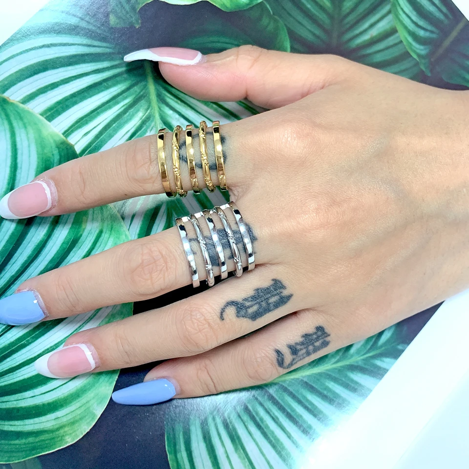 Fashion 18 k Creative Brand Multilayer Stainless Steel Rings for Women Charm Metal Golden Finger Charm Ring Jewelry Party Gift