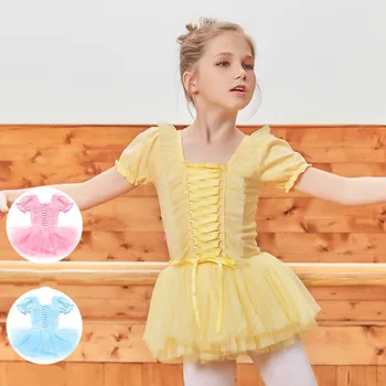 

Girls Ballet Tutu Tulle Dress Square Neck Short Sleeve Mesh Gymnastics Leotard Ballet Leotard For Girl Ballerina