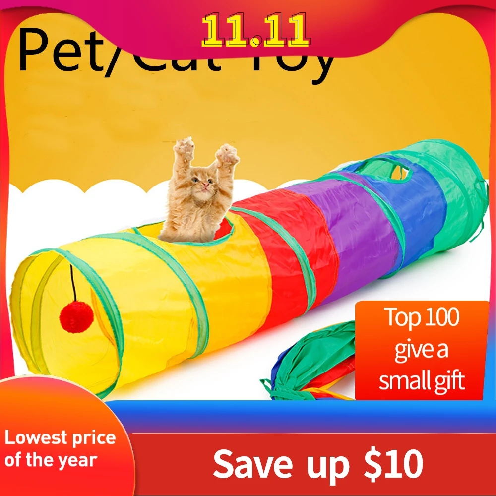 Nice Pet Tunnel Cat Printed Green Crinkly Kitten Toy With Ball Play Fun Polyester cloth chat Toys #1 | Дом и сад
