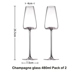 Hand - Blown Long Stem Wine & Champagne Glasses, Set of 2 (480ml Pack of 2)