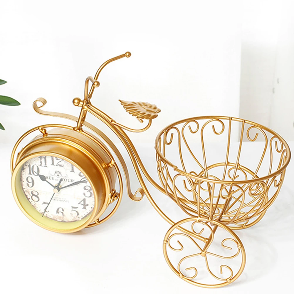 Multifunctional Simple Battery-operated Decorative Bilateral Bedroom Tricycle Mute Clock Gold Living Room Vintage Iron Art Home