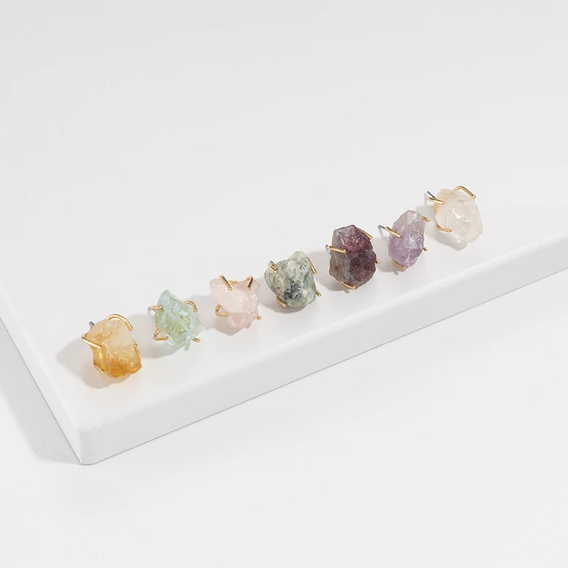Jaeeyin 2020 Earrings Natural Rose Stone Crystal Mineral Raw Pink Stone Vintage Gold Color Geometric Statement Accessory Gift