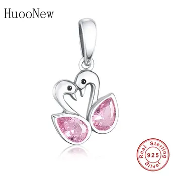 

Fit Original Pandora Charm Bracelet 925 Sterling Silver Fairy Tale Animal Couple Swan Pink CZ Stone Bead Pendant Making Berloque