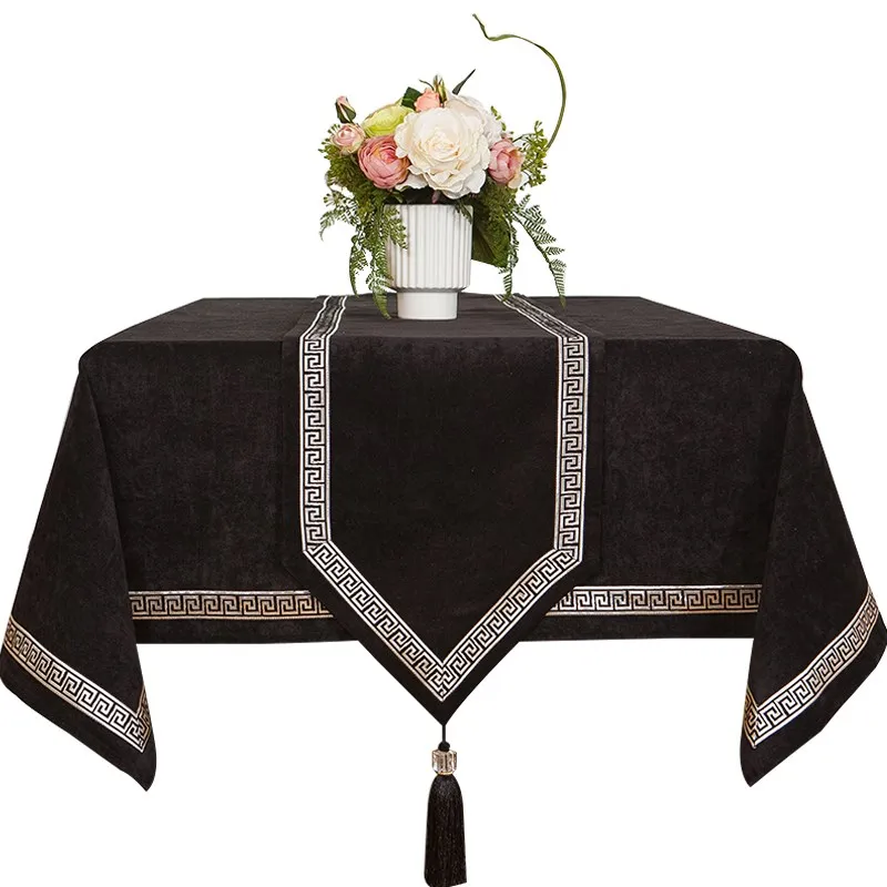 Sale Tablecloth Lace Velvet-Coffee Dinning Chinese High-End New Modern Black Solid Splicing GmJ9G96RB