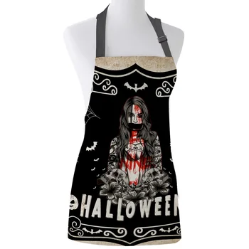 

Halloween Bleeding Skull Girl Retro Old Kitchen Apron Women Adult Female Home Cooking Baking Cleaning Aprons Bibs Home Tools
