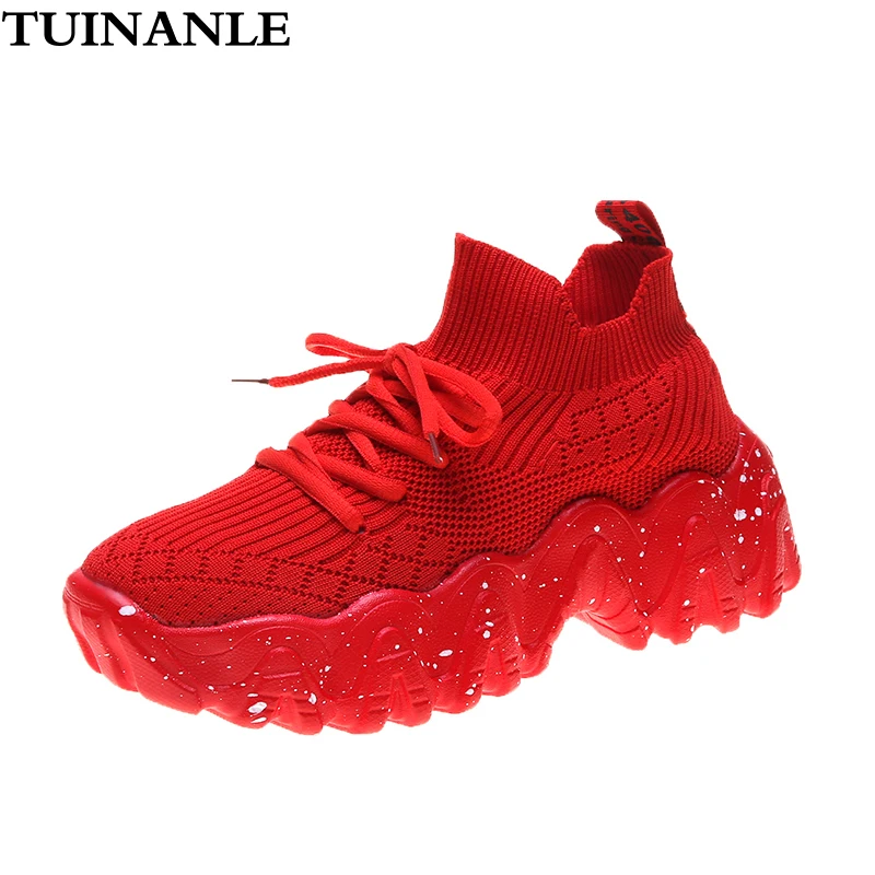 TUINANLE Chunky Shoes for Women Red 