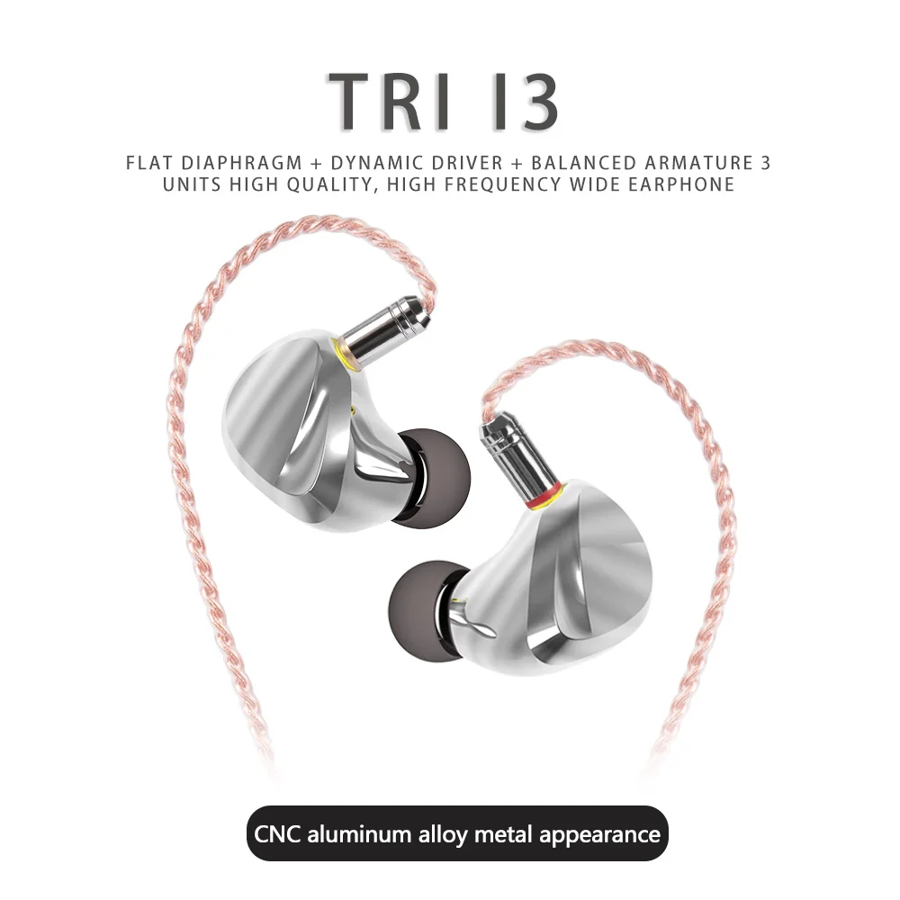 TRI I3 In ear Wired Earphone Audiophile HIFI Stereo Headset Planar Magnet Composite 8MM Dynamic Driver Music Game Sports Headset