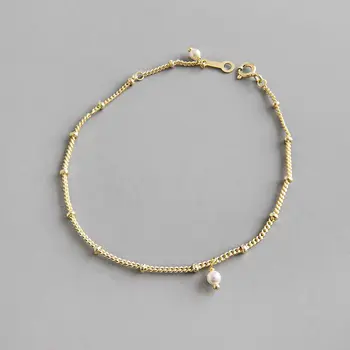

Popular Fashion women fine Jewelry cute simple bracelet 925 Sterling silver with pearl 1.5mm wide golden hand chain girl gift