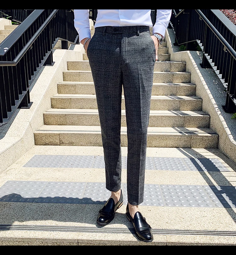 19 новые удобные дышащие Slim Fit британский стиль для отдыха для маленьких джентльменов Бизнес тренд высокое качество Для мужчин брюки в клеточку