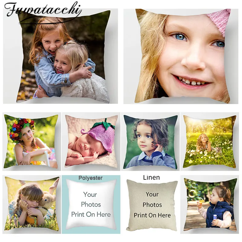 

Fuwatacchi Family Friends Customization Pillow Cover Baby Coulp Photo Customize Cushion Cover Linen Pillowcase Gift 45*45cm