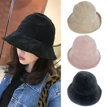 Зимняя однотонная Рыбацкая шапка с широкими полями, Женская Вельветовая бархатное ведро, шляпа от солнца, новинка