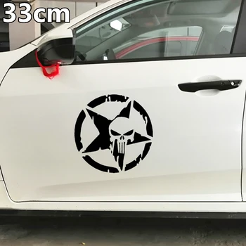 

33CM Skulls Punisher Pentacle Five-pointed Star Car Stickers Creative Decoration Decals For Doors Vinyls Auto Tuning Styling D25