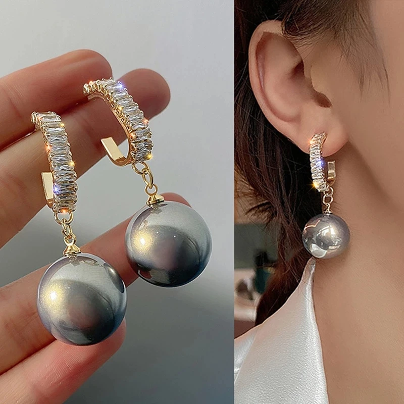 

925 Sterling Silver Elegant Statement Pearl Earrings For Women Girls CZ Cubic Zirconia Fashion Jewelry Trend Wholesale